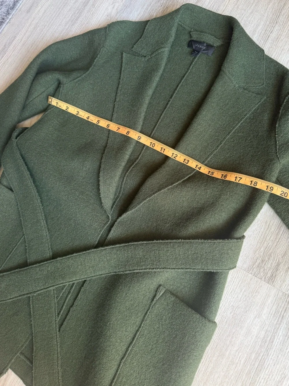 J. Crew Olive Moss Green Boiled Wool Warm Wrap Blazer Coat w Tie Belt Petite XS